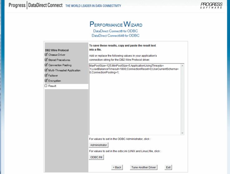 Sample Performance Tuning Wizard Result Window