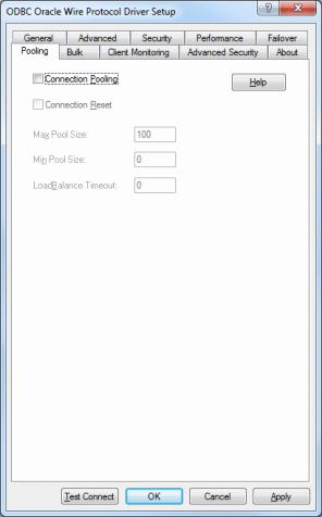 The Pooling tab of the ODBC Oracle Wire Protocol Driver Setup dialog box